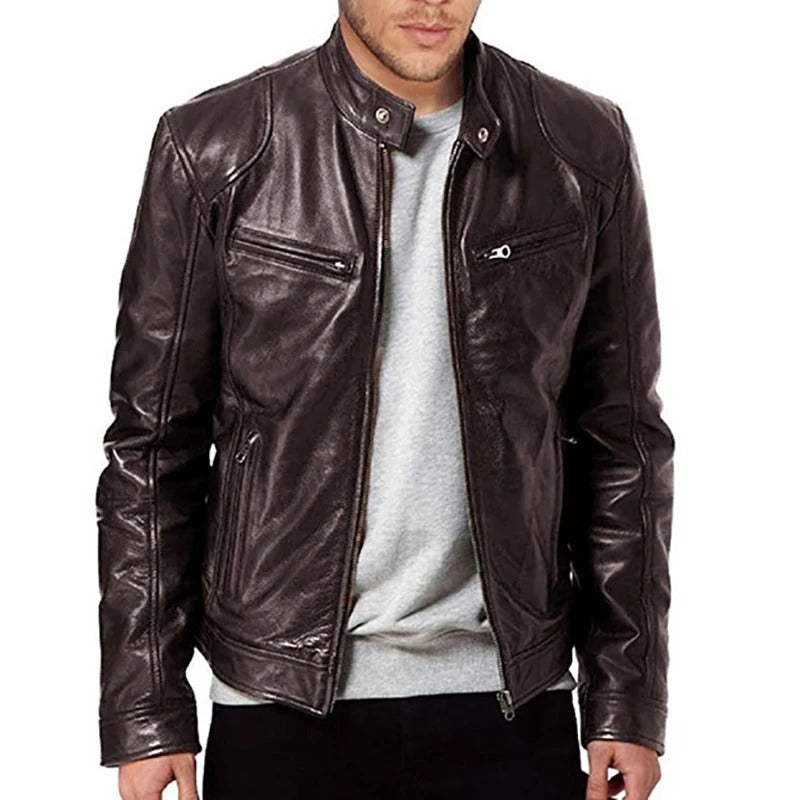 Men’s Casual Slim Fit PU Leather Biker Jacket – Autumn Motorcycle Coat