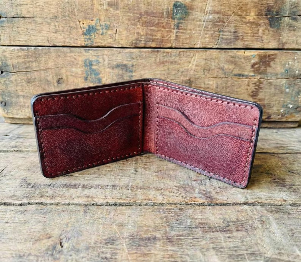 Leather Bifold Wallet for Mens, Genuine Sheepskin Handmade Leather Card Holder, Slim Minimalist Wallet, Hand-Stitched Gift for Him