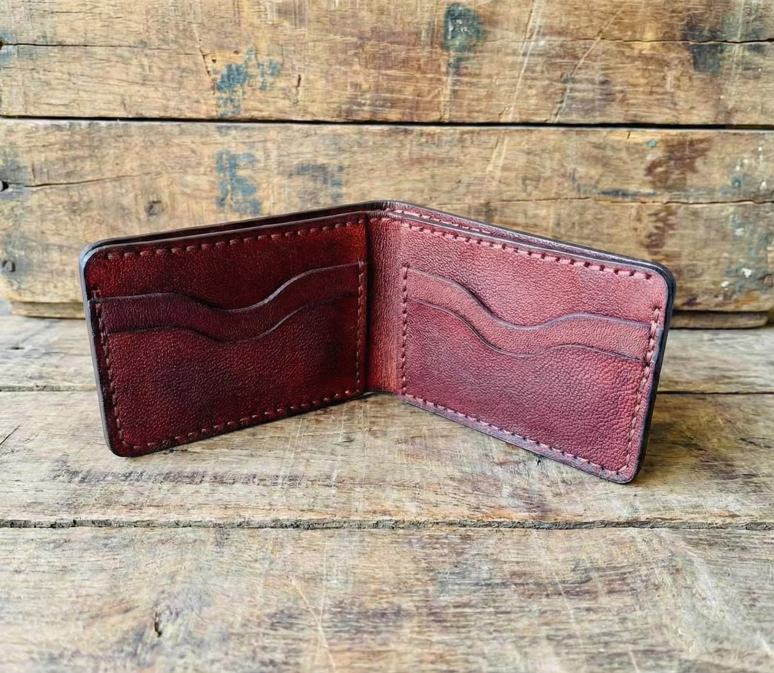 Leather Bifold Wallet for Mens, Genuine Sheepskin Handmade Leather Card Holder, Slim Minimalist Wallet, Hand-Stitched Gift for Him