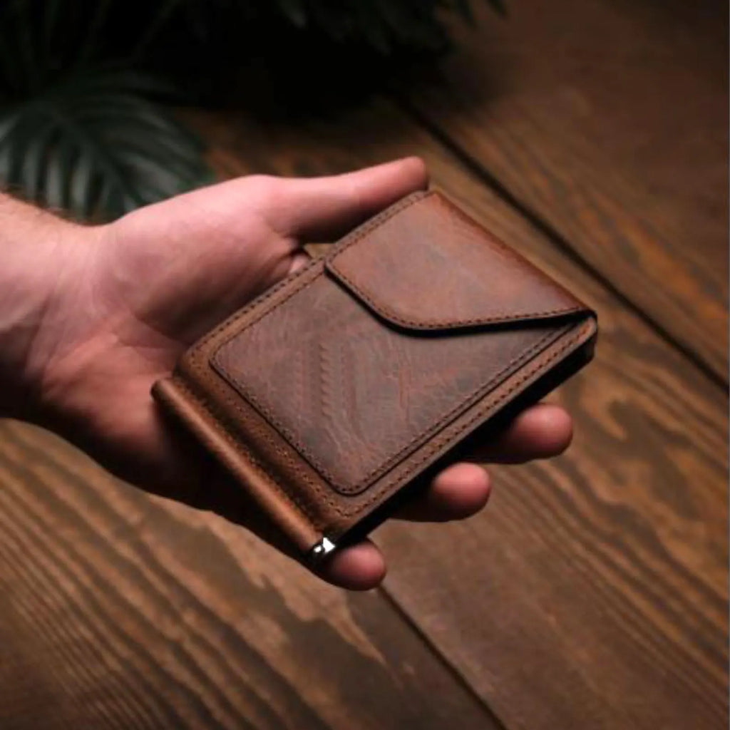Rustic Genuine Leather Bifold Wallet with Money Clip