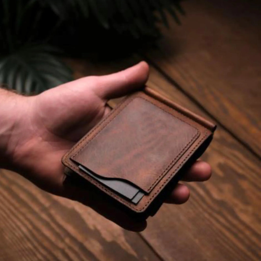 Rustic Genuine Leather Bifold Wallet with Money Clip