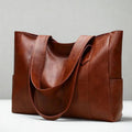 Minimalist Genuine Leather Tote Bag for Women – Large Everyday Shoulder Bag (Brown)