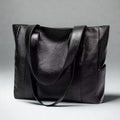 Genuine Leather Tote Bag for Women – Large Everyday Shoulder Bag (Black)