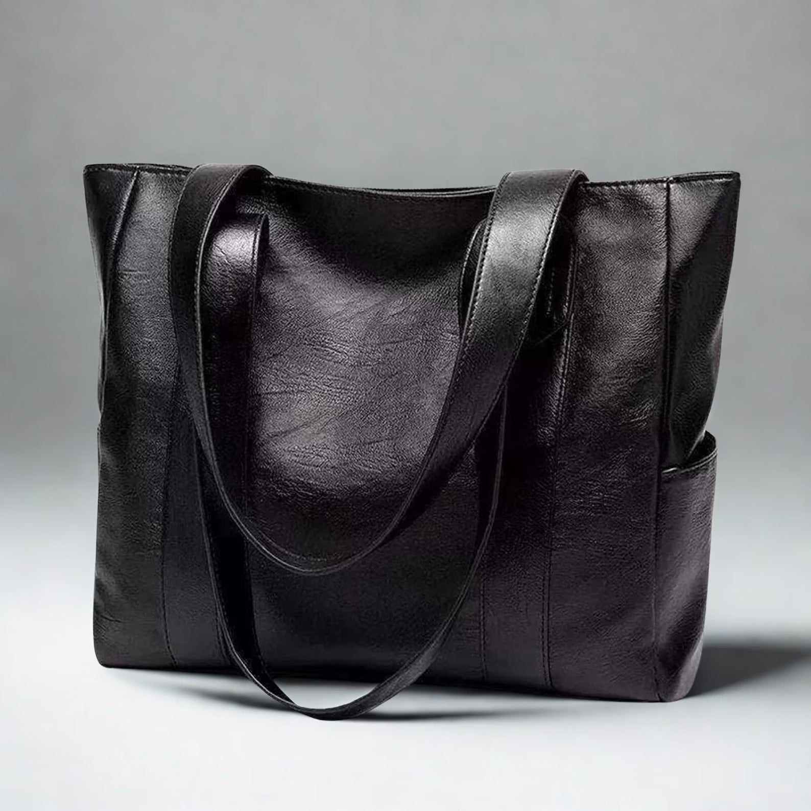 Genuine Leather Tote Bag for Women – Large Everyday Shoulder Bag (Black)