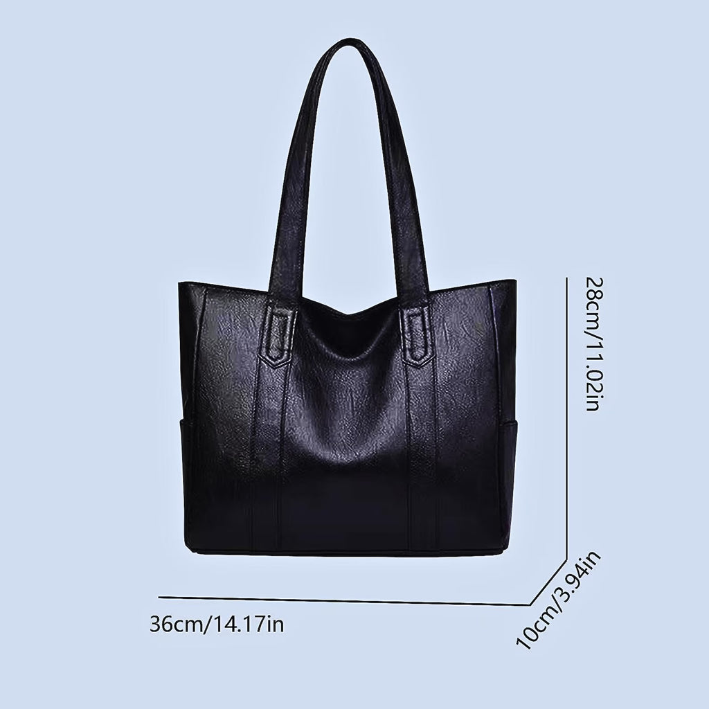 Genuine Leather Tote Bag for Women – Large Everyday Shoulder Bag (Black)