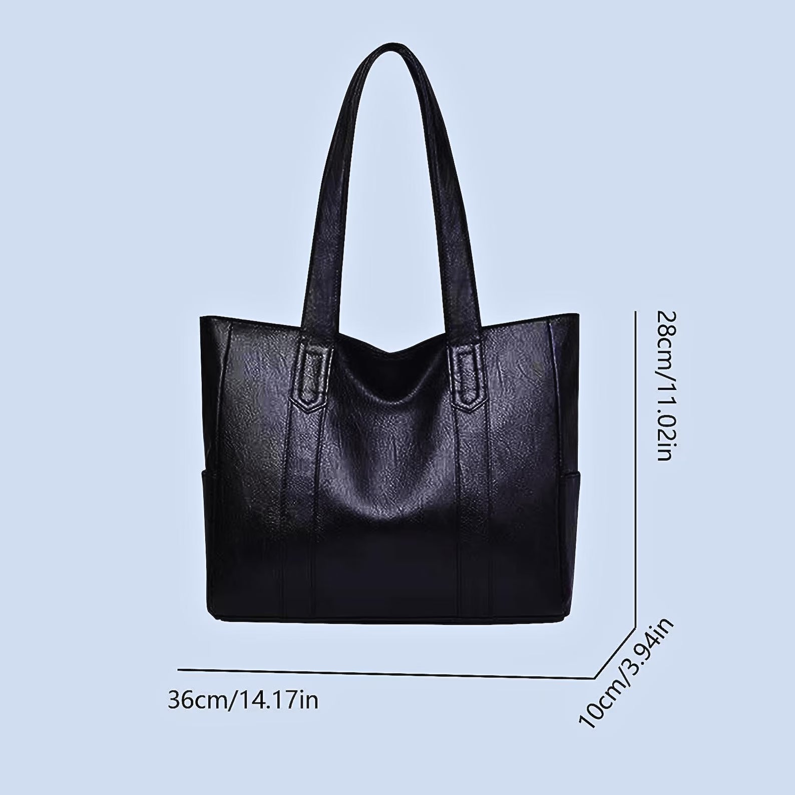Genuine Leather Tote Bag for Women – Large Everyday Shoulder Bag (Black)