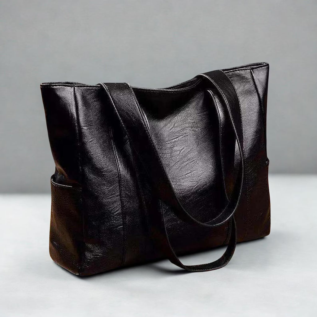 Genuine Leather Tote Bag for Women – Large Everyday Shoulder Bag (Black)