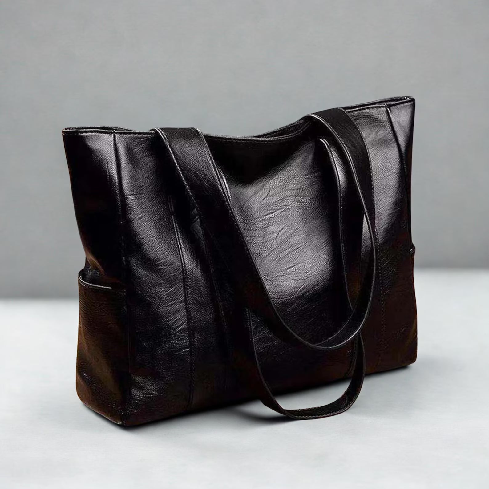 Genuine Leather Tote Bag for Women – Large Everyday Shoulder Bag (Black)