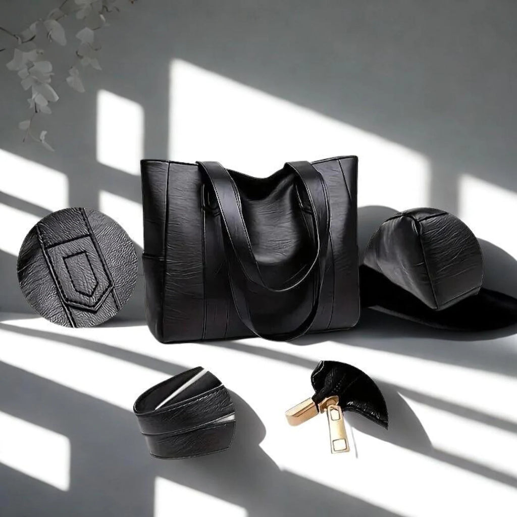 Genuine Leather Tote Bag for Women – Large Everyday Shoulder Bag (Black)