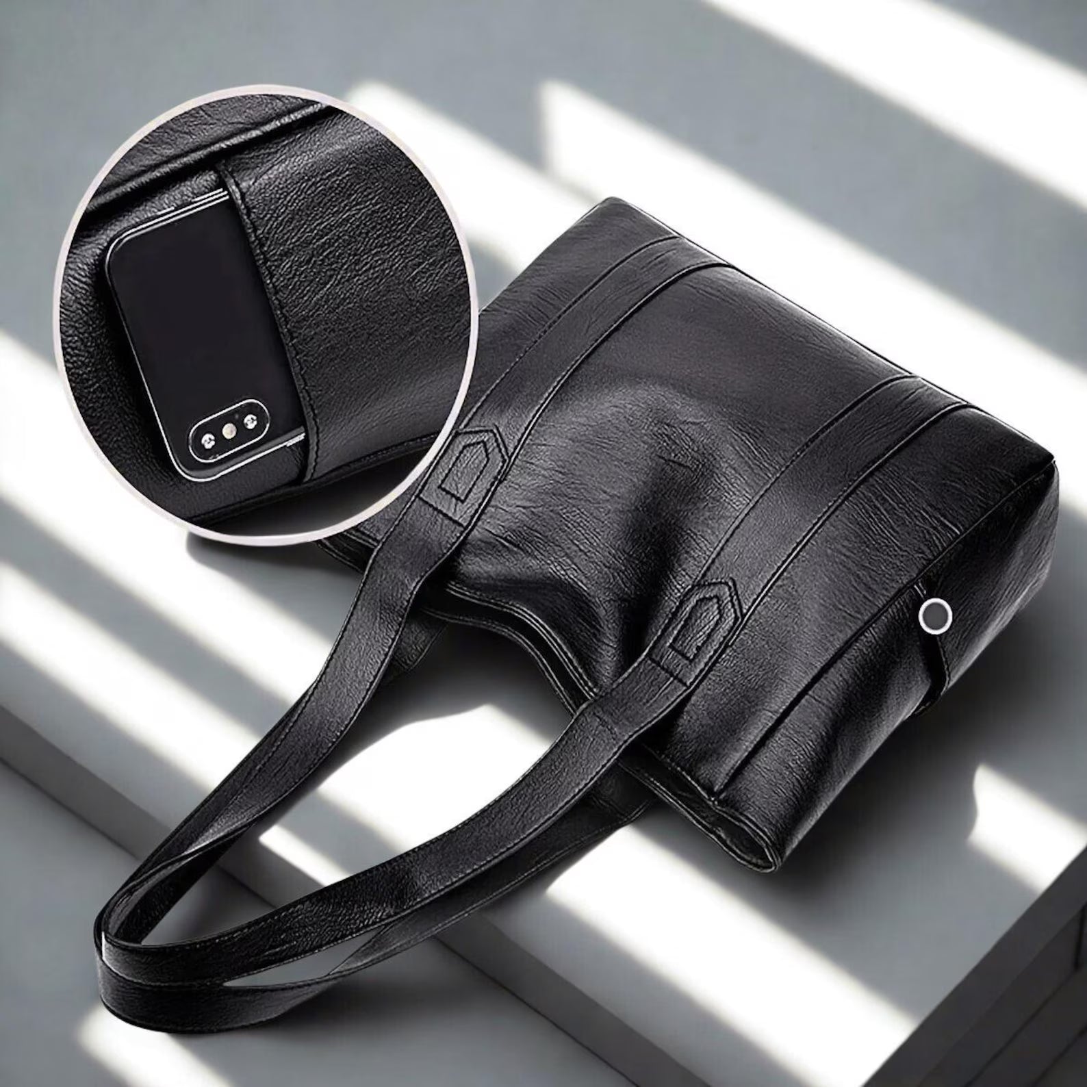 Genuine Leather Tote Bag for Women – Large Everyday Shoulder Bag (Black)