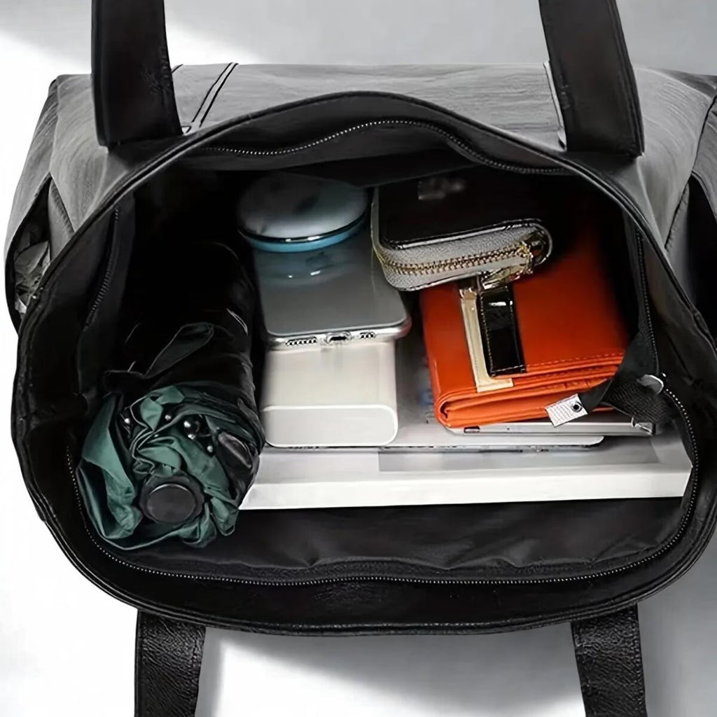 Genuine Leather Tote Bag for Women – Large Everyday Shoulder Bag (Black)