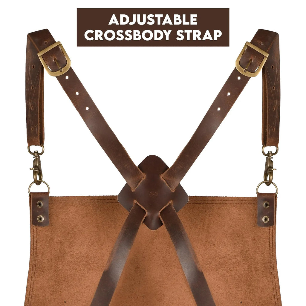 Handmade Full Grain Leather Apron for Men and Women - With Tool Pockets