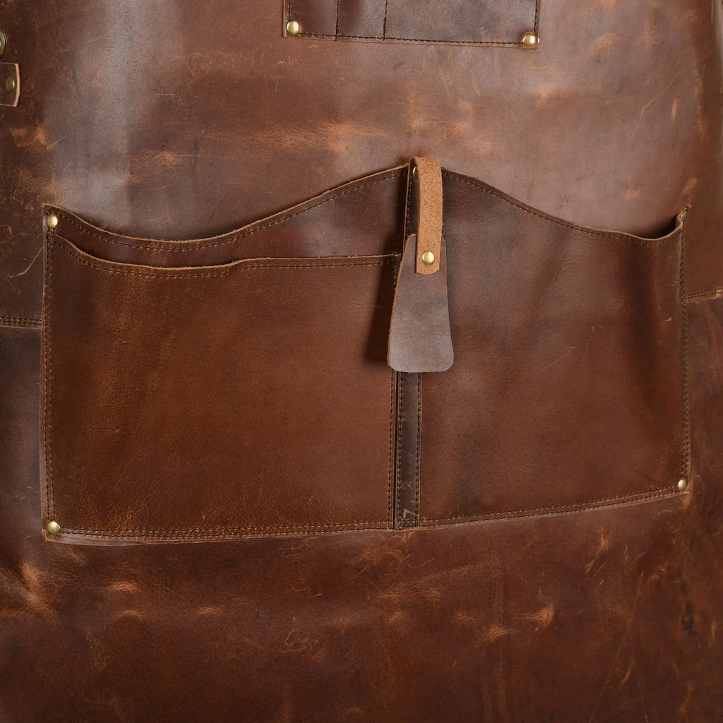 Handmade Full Grain Leather Apron for Men and Women - With Tool Pockets