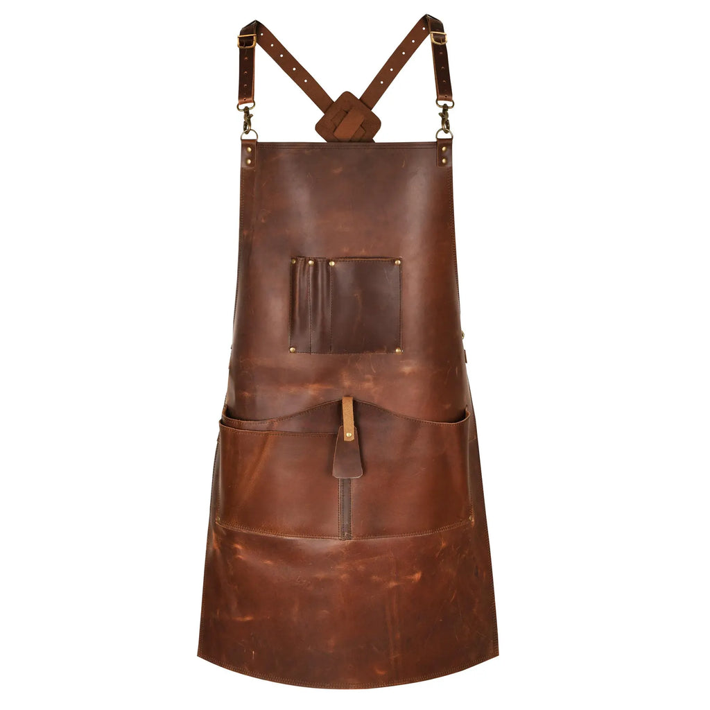 Handmade Full Grain Leather Apron for Men and Women - With Tool Pockets