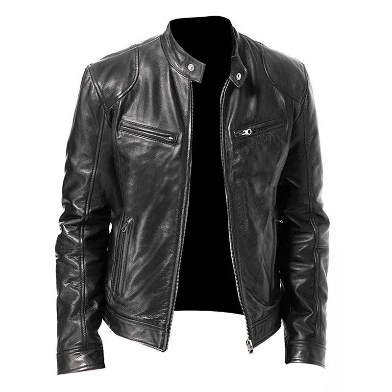 Men’s Casual Slim Fit PU Leather Biker Jacket – Autumn Motorcycle Coat