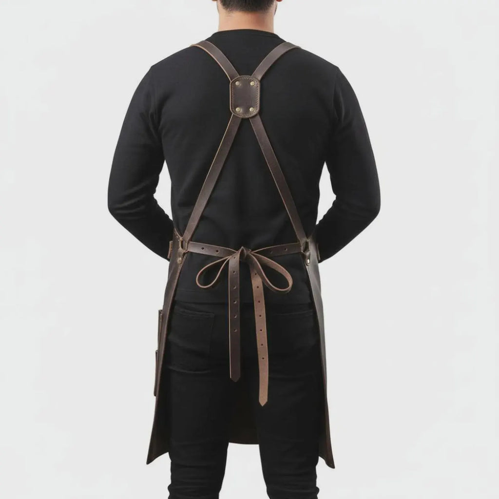 Men’s Full-Grain Leather Work Apron | Professional Tool Apron with Pockets