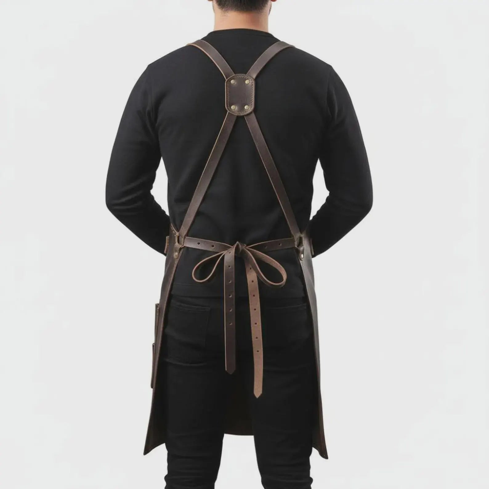 Men’s Full-Grain Leather Work Apron | Professional Tool Apron with Pockets