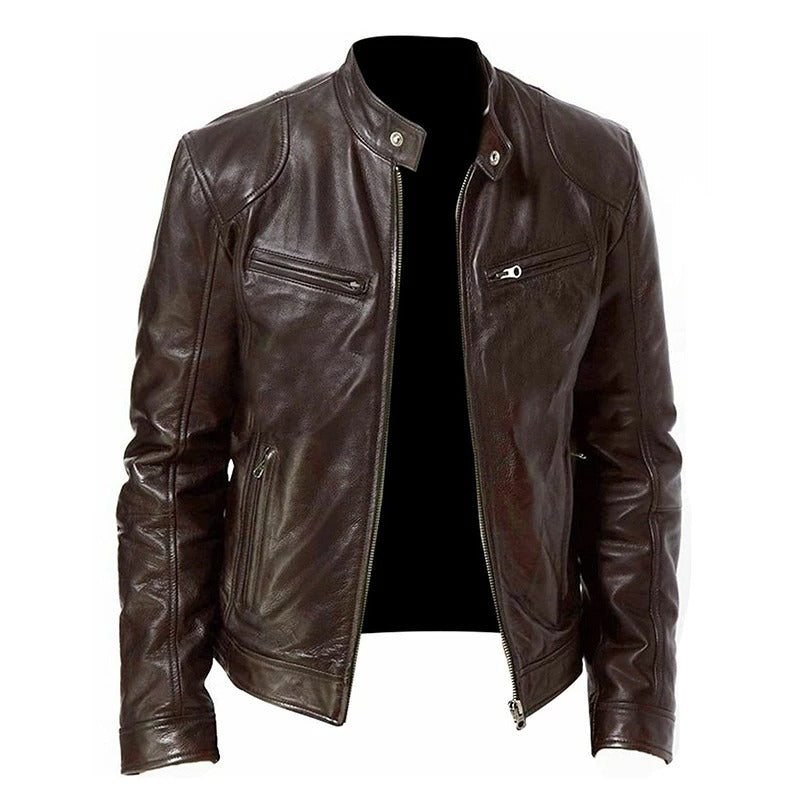 Men’s Casual Slim Fit PU Leather Biker Jacket – Autumn Motorcycle Coat