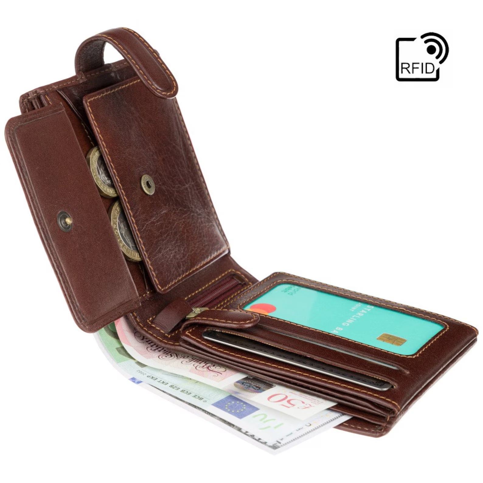 Luxury Leather Wallet With RFID - Card and Coin Wallet - Card Case - Veg Tan - Mens Wallet