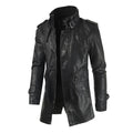 Men’s Thick PU Leather Jacket – Stand-Up Collar Medium/Long Autumn Winter Coat