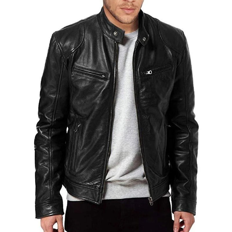 Men’s Casual Slim Fit PU Leather Biker Jacket – Autumn Motorcycle Coat